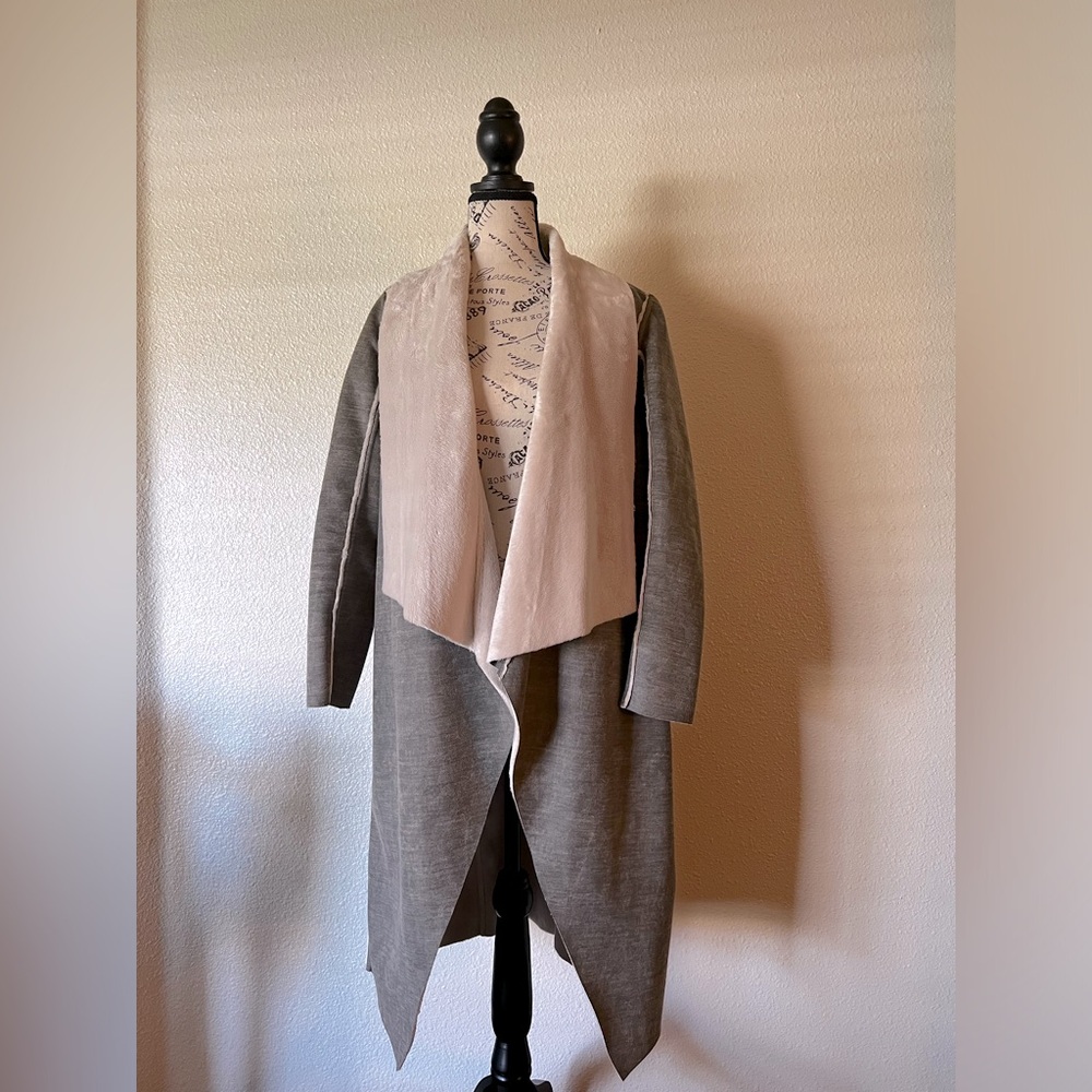 AMADI Camilla Gray Faux Suede Sherpa Duster Jacket - XS - Picture 3 of 11
